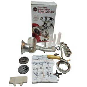 Norpro Heavy Duty Meat Grinder Tinned Cast Iron Healthy Organic Living Silver